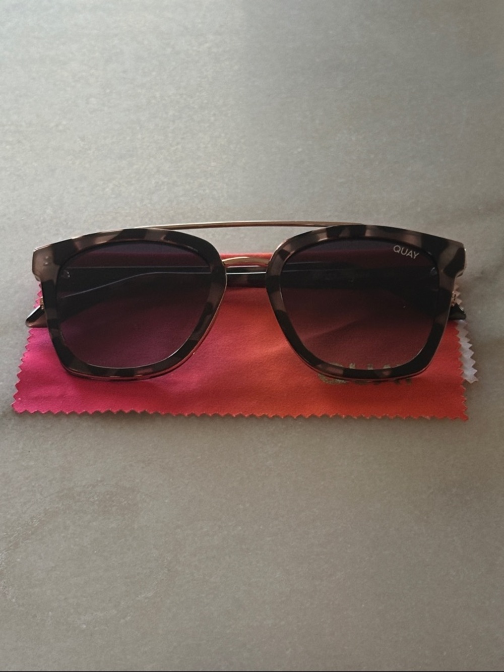 Quay Sweet Dreams Tortoiseshell Square Sunglasses with Gold Brow Bar